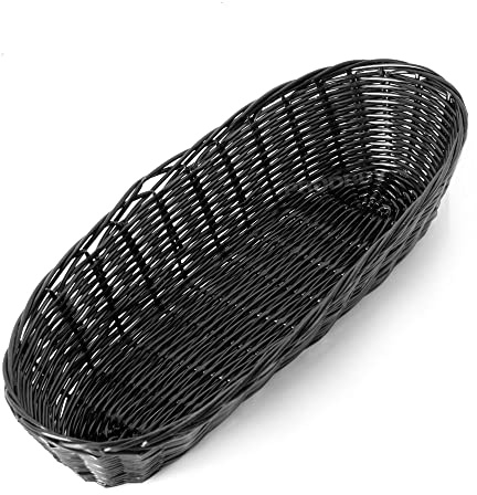[Pack of 2] Black 37cm Oval Bread Loaf Wicker Poly Rattan Storage Baskets