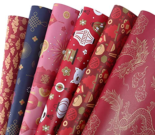 Ferleiss Geschenkpapierbögen, 6, Frühlingsfest, chinesisches Neujahr, DIY, Geschenk, rotes Geschenkpapier, 70 cm x 50 cm