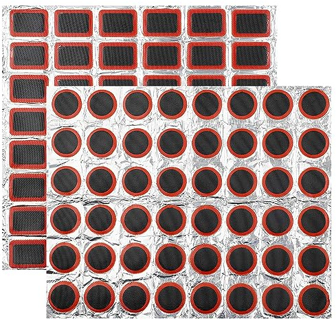 GOTRUST 96PCS Fahrrad Gummi Patch, Fahrradreifen Flickzeug Flicken Set, Quadratische Fahrradreifen Patche und Runden Gummi Reparaturkästchen für Reifen, Schläuchen, Schlauchbooten - 25x35mm 30x30mm