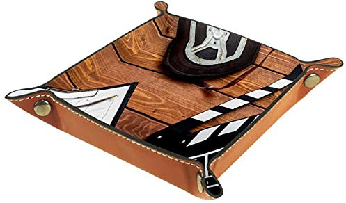 suojapuku Filmtafel Retro aus Holz Ledertablett,Leder Tablett Taschenleerer Tablett für Aufbewahrungsschlüssel-Münzen-Schmuckuhr