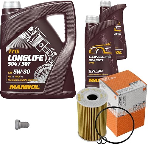 Inspektionspaket Wartungspaket Filterset mit 7 L Motoröl Longlife 5W-30, Ölfilter, Verschlussschraube
