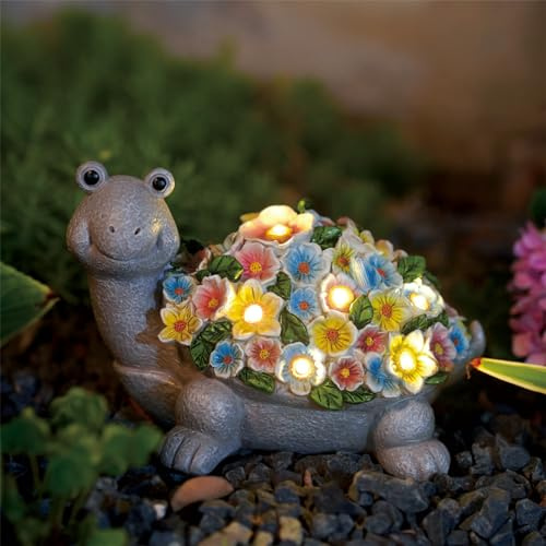 Decorazione da giardino a forma di tartaruga, con fiori, lampada solare, decorazione da giardino, per esterni, soggiorno, con catena luminosa a energia solare, regali personalizzati per donne, uomini,