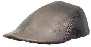 Albsales Herren Schiebermütze Flatcap Mütze Echt Leder Ledermütze Kappe Cap Schirmmütze (S (54-55cm), Braun)