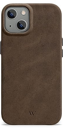 WIIUKA Hülle für iPhone 15, Leder aus Deutschland, Lederhülle extra Dünn, Premium Handyhülle, Case, Qi, Vintage Braun