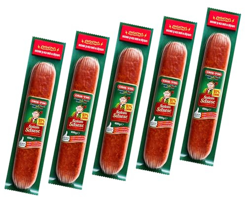 CRIS-Tim Salam Sasesc 650g Sausage| Romanian Boiled and Smoked Pork and Beef Meat | Durable and Long-Maturing Sausage | Addition of Finely Chopped Bacon and Spices (Sasesc 650g, 5 Pack)