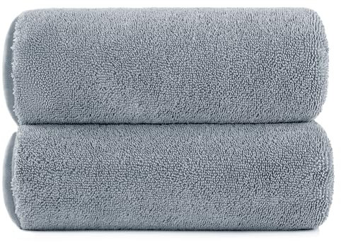 POLYTE Terry Twist Weave - Toalla de baño de microfibra de secado rápido, sin pelusas, 60 x 30 pulgadas, paquete de 2 (gris)