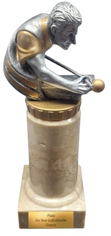 eberin · Der Triumph am Billardtisch: Resin-Billardpokal · Billard Trophäe · Wanderpokal · Billardspieler mit Queue · Billard Pokal mit Wunschtext · Größe 20 cm
