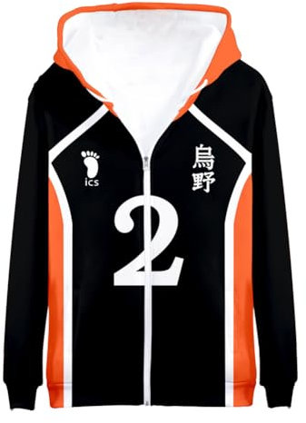 Jiumaocleu Anime Haikyuu Hoodie Reißverschluss Sweatjacke Karasuno Uniform Hinata Shoyo Cosplay Sweatshirt Langarm Kapuzenpullover Tops XXS-4XL, Nr. 2 Kageyamatobio, XXXL