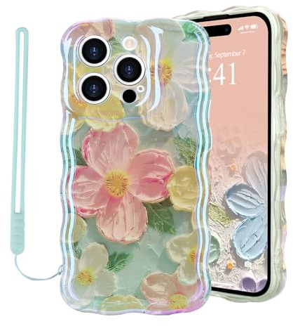 Micoden iPhone 15 Pro Max Fodral Silikon TPU Kabel Stötsäkert Fodral Igelkottar/Blommig Blomma Söt Trådbunden Skyddshölje Fodral för Kvinnor Flickor, Grön