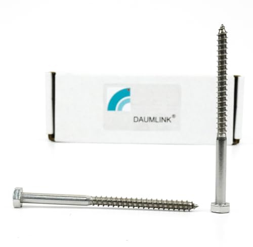 DAUMLINK® 25 viti esagonali per legno in acciaio inox DIN 571 (25 pezzi) per fissaggio sicuro nella costruzione in legno (M6x90 mm)