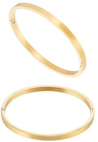 UNICRAFTALE 2 Stück Edelstahl Shlichte Armreifen Goldener Damenarmreif Ovales Poliertes Finish Manschettenarmreif Armreif Schmuck Geschenk Armband für Damen Schmuck