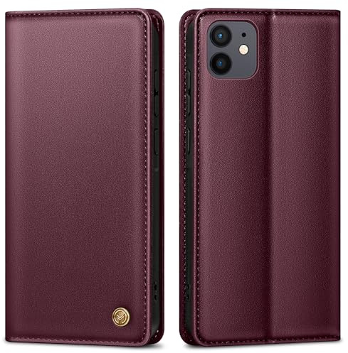 AIMOYU Handyhülle für iPhone 12 Hülle,Premium Lederhülle Schutzhülle Tasche für iPhone 12 Pro Hülle Wallet Kartenfach Standfunktion Klappbar Flip Case für iPhone 12/12 Pro Hülle,Weinrot