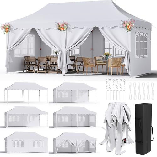 Carpa Plegable 3x6, Carpas para Exteriores con 6 Paredes Laterales, Cenadores para Jardin UV 50+, con 12 Clavos Molidos y 6 PCS Sacos de Arena,3x6 Carpa para Camping Fiestas Bodas,Blanco