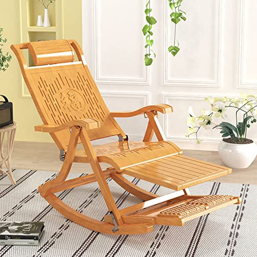 CWCQGH Klappbare Liegestühle aus Holz, Schaukelstühle aus Holz, Sonnenliegen, Schaukelstühle aus Bambus für den Außenbereich mit Armlehne und Fußmassagekissen,Wood