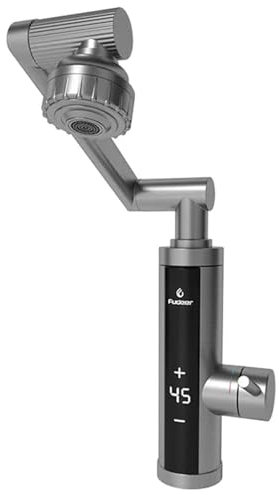Yalsfowe Elektrischer Wasserhahn mit durchlauferhitzer Pistole Grau, 1080° schwenkbarer Elektrischer Warmwasserhahn mit Digitalanzeige, 3400 W elektrischer küche Wasserhahn Edelstahl