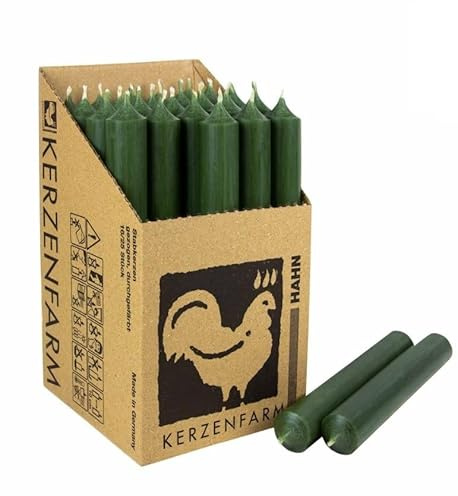 Stabkerzen Grün - Premium Qualität [Made in Germany] - 10 Spitzkerzen durchgehend gefärbt - 22mm Durchmesser, 18cm Höhe - Kerzenfarm Hahn - lange Brenndauer 8+ Stunden (Olivgrün)