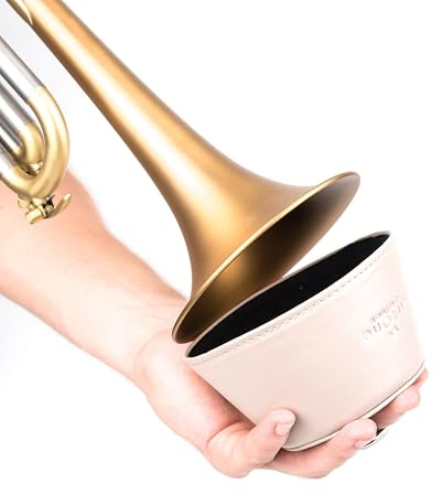 TRUMPET PLUNGER MUTE with Handle - Lightweight Practice Mute with Magnetic Attachment made of Faux Leather. Practice tool. Trumpet Accessory (Beige, Plunger Mute)