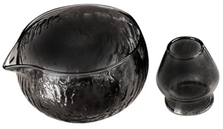 Gcljlmy Moderno cuenco para matcha con vertedor y soporte para escoba de bambú, juego ritual Matcha Chasen, ensaladera, tazón de jugo, Chawan 500 ml, color negro