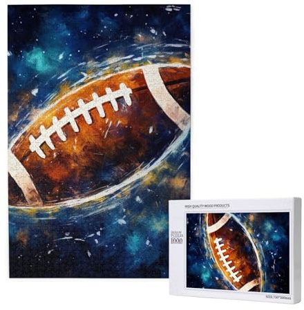 Galaxy Space American Football Printed Jigsaw Puzzle with Storage Box, Wooden Puzzle for Adults and Kids, 1000 Pieces Family Fun Decorative Game