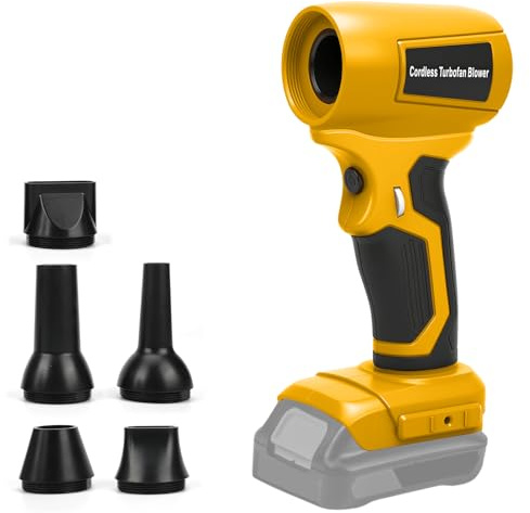 Mini-batteri lövblåsare fläkt kompatibel med Dewalt 20 V 18 V, 30 m/s, 13 000 varv/min borstlös motor, 5 munstycken ingår, lätt och bärbar för terrass, gräsmatta, bilrengöring och camping (utan