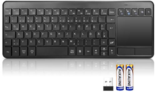 INFINMIND Multi-Device Kabellose Bluetooth Tastatur mit Touchpad (2.4G+BT) | Keyboard mit Touchpad, PC Tastatur für Smart TV, Tablet, Laptop, Windows, Android, Chrome OS, iOS, QWERTZ Layout – Schwarz