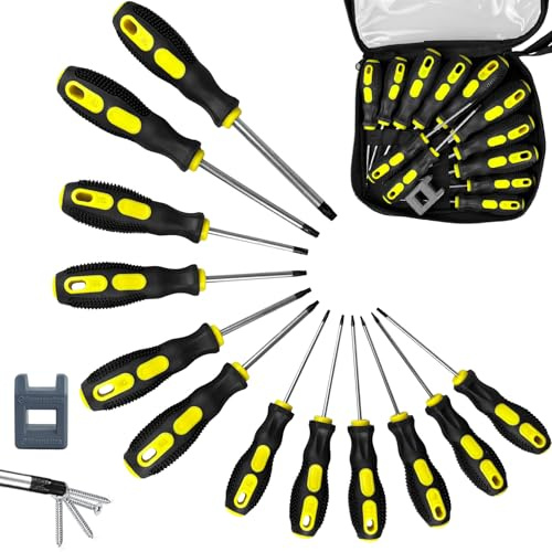 13pcs Magnetic Torx Screwdriver Set T5 - T40 Star Tamperproof Torx Magnetic Screwdriver Set with Magnetizer & Demagnetizer Soft Non-Slip Grip Hand Tools