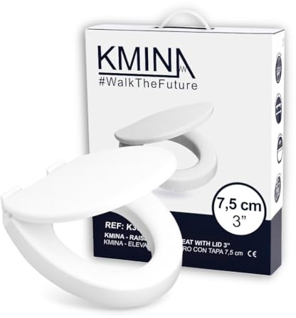 KMINA Rehausseur Wc Adulte (Hauteur 7,5 cm) Abattant à Fermeture Amortie, Compatible Cuvettes Ovales Standard, Matière Duroplast, Fixation Arrière, Blanc