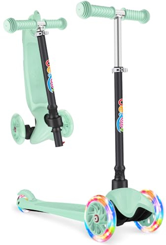 BELEEV Scooter Roller Kinder 2-6 Jahre, 3 Räder Kinderroller mit LED Leuchtende Räder, 4 Höhenverstellbare, Bremsen, Rutschfestes Deck, Lean to Steer, Scooter Kinder 2 Jahre Mädchen Jungen Geschenk