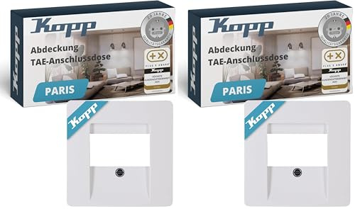 Kopp PARIS TAE-Netzwerkdose-Abdeckung in Arktis-Weiß - 5,7 x 5,7 cm - Hochwertiger Unterputz-Rahmen für 1–3 Anschlüsse - Stilvolle IP20 Telefondose-Abdeckung aus Kunststoff (Packung mit 2)