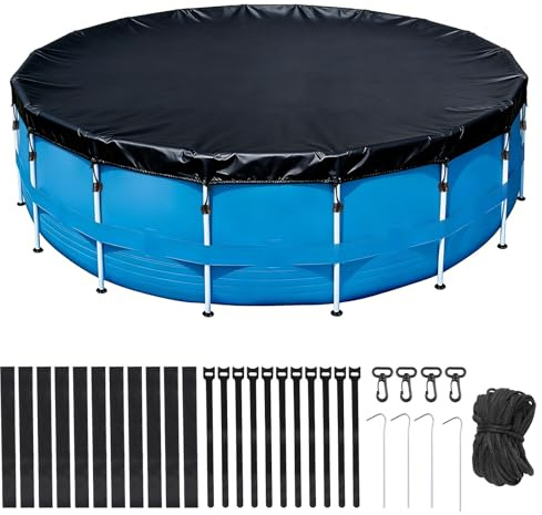 EFUTURETIME Poolöverdrag runt Ø 457 x H 30 cm, poolvinterskydd Oxfordtyg med dragsnöre golvnaglar kardborreband, poolpresenning rivbeständigt UV-resistent för rektangulär ram pool, svart
