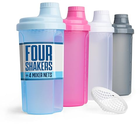 Smartshake Protein Shaker Bottle 4x500ml with Secure Screw Cap - Leak Proof BPA Free Protein Shaker for Optimal Mixing - Ideal for Gym - Transparent