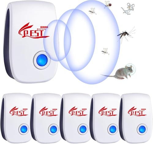 Ultrason Anti Moustique, 6 pcs Répulsif Ultrasonique Anti-Rongeurs Insectes Ultrason Souris et Rats, Intérieur Prise et diffuseur Anti Moustique Electrique Ultrason pour Fourmis Araignées, Inoffensif