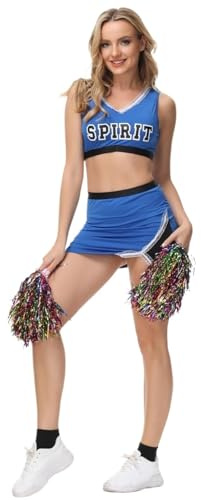 UBOHUZ Erwachsene Fußball Cheerleading Uniform Damen Bühne Leistung Kurzen Rock Kostüm für Erwachsene(Blue,M)