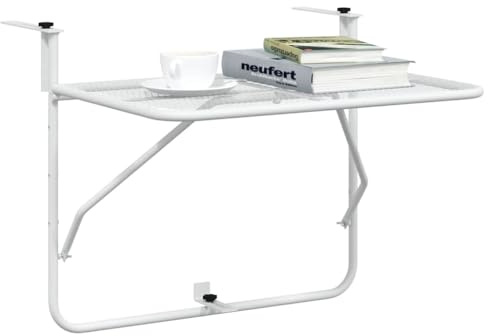 Tomostar Table de Balcon Suspendue, Table Pliante de Balcon Rabattable Blanc 60x40 cm Acier