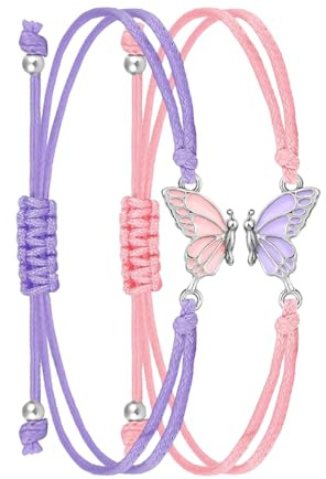 JIRVEX 2 Stück Freundschaftsarmbänder Kinder Schmetterling Verstellbare BFF Armbänder für Mädchen Passende Friendship Armbänder Lila Rosa