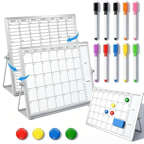 Dubbelsidig whiteboard med stativ, 30 x 40 cm torr avtorkbar magnettavla set med pennor, magneter, bordstorkare – perfekt för kontor, skola, kök och hemmakontor