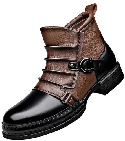 Stivaletti da uomo in stile vintage britannico bicolore in pelle occidentale con cinturino con fibbia per motociclismo, ufficio festa, Nero , 42.5 EU