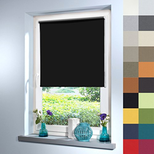 Sun World Verdunkelungsrollo nach Maß, Rollo Maßanfertigung Innenrollo nach Maß, Balkontür, Rollo nach Maß, Blickdicht, für Fenster & Türen, Klemmfix ohne Bohren (220cm Höhe x 80cm Breite/Schwarz)