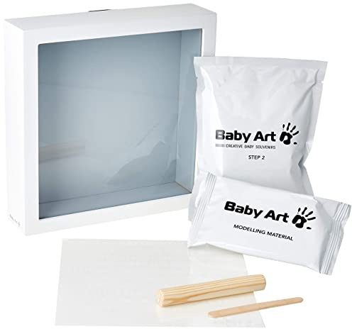 Baby Art Tiefer Bilderrahmen inkl. 3D Gipsabdruck Set zum Selbermachen, dermatologisch geteste Gipsmasse härtet schnell aus, für 3D Baby Handabdruck Fußabdruck, My Baby 3D Sculpture Frame, grau weiß
