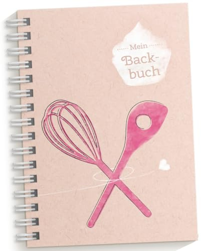 Kipitan Kreatives DIY Backbuch für Backrezepte, Rosa/Pink, DIN A5 | Zum reinschreiben, ausfüllen und wieder backen, für 33 Rezepte (70 Seiten), Ringbindung mit Register & Inhaltesverzeichnis