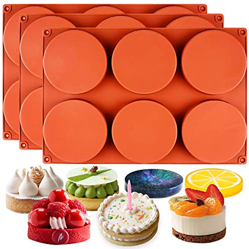 Molde redondo de silicona para hornear 6 cavidades, 7,6 cm, bandeja de resina epoxi circular, pastel de chocolate, tarta de nata 3 paquetes