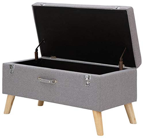 GFW Minstrel Upholstered Bench Seat With Storage, Window Seat With A Padded Stool Seat, Featuring Accent Solid Wood Legs, Suitable For Living Room, Bedroom, Hallway Or Dining Room, Grey