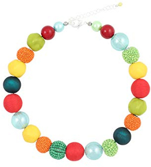 Feliss Handmade: Kedjor av pärlor, halsband damer. Statement kedja 45 cm lång i bohostil. Choker-halsband, estetiskt halsbandssmycke. Pärlhalsband för kvinnor i färgglada med glaspärlor, Glas, Pärla