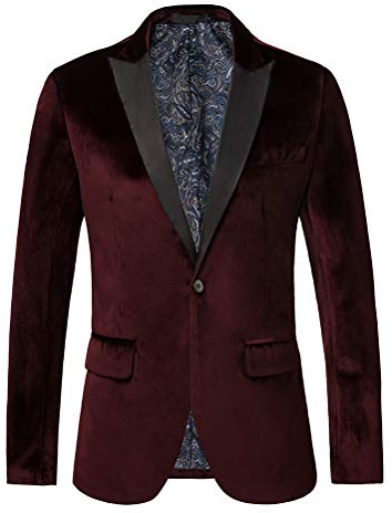Thwei, blazer da uomo, in velluto, aderente, tinta unita, giacca sportiva - Rosso - L