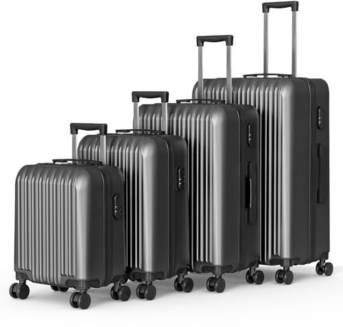 Apelila Suitcase Hardshell Luggage Sets,Travel Suitcase,Hard Shell Luggage Sets Carry On Luggage with Spinner Wheels Free Cover&Hanger Inside (Wave Black)