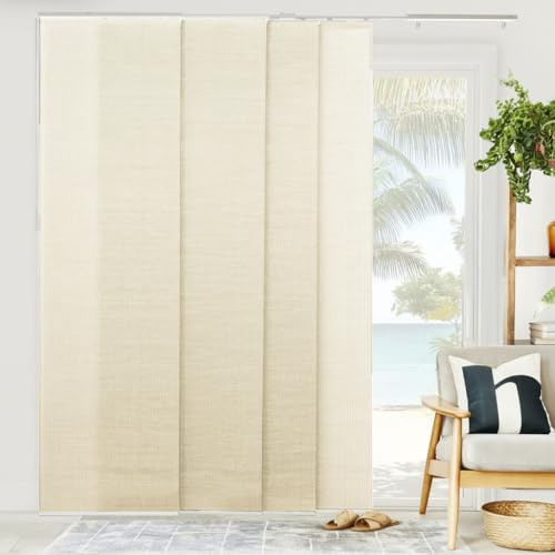 CHICOLOGY Panel Track Vertical Blinds for Sliding Patio Doors, Room Dividers and Closet Covers, Four Woven Panels 23 in Wide Each, Adjustable Track 46-86 in W, Height Trimmable Up to 96 in, Beige