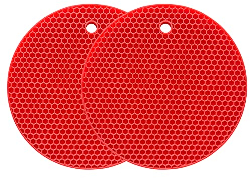 Salvamanteles de silicona multiusos, resistente al calor hasta 240.0 °C, soporte para ollas, impermeable, (juego de 2) antideslizante, flexible, duradero, apto para lavavajillas (rojo)