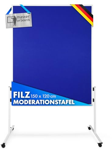 Floordirekt Filz Moderationstafel Metaplanwand mit feststellbaren Rollen | Filztafel Pinnwand | Moderationswand Doppelseitig nutzbar - Stabiler Metallrahmen (150 x 120 cm, Blau)