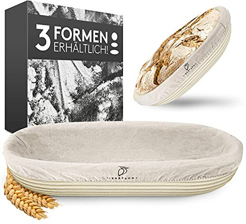 Liebspecht Ovaler Gärkorb 35 cm - Robustes Brotkorb-Set mit Leineneinsatz - Ideal für 1 kg Teig - Ideal für Sauerteig - Backen Zubehör für Hobbybäcker