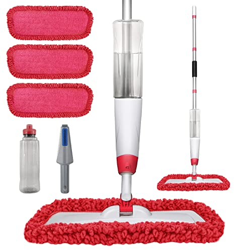 Sprühmopps für Bodenreinigung, Mikrofaser-Spray-Reinigungsmopp-Set mit 3 wiederverwendbaren, waschbaren Pads, 700 ml, nachfüllbare Flasche und Flacher Wischmopp mit 360-Grad-Drehkopf für